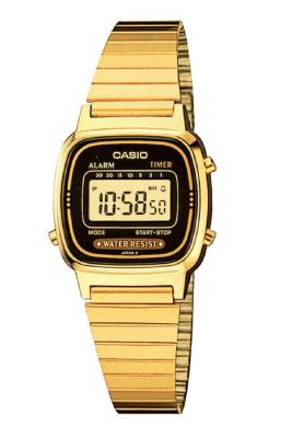 Time&Time Casio Digital นาฬิกาข้อมือสุภาพสตรี สีทอง Stainless Strap รุ่น LA670WGA-1DF