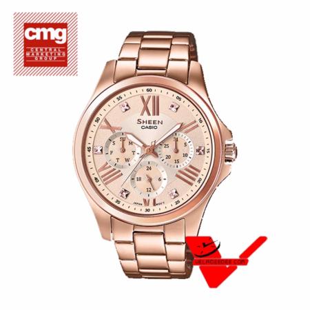 Veladeedee.com Casio Sheen SHE-3806PG-9A นาฬิกาข้อมือสตรี เรือนสแตนเลส สายสแตนเลส รุ่น SHE-3806PG-9AUDR - โรสโกลด์