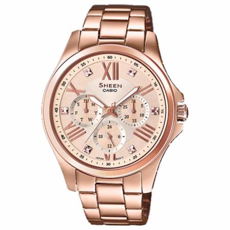 CASIO SHEEN นาฬิกาข้อมือผู้หญิง สีพิงค์โกล สายสแตนเลส รุ่น SHE-3806PG-9AUDR