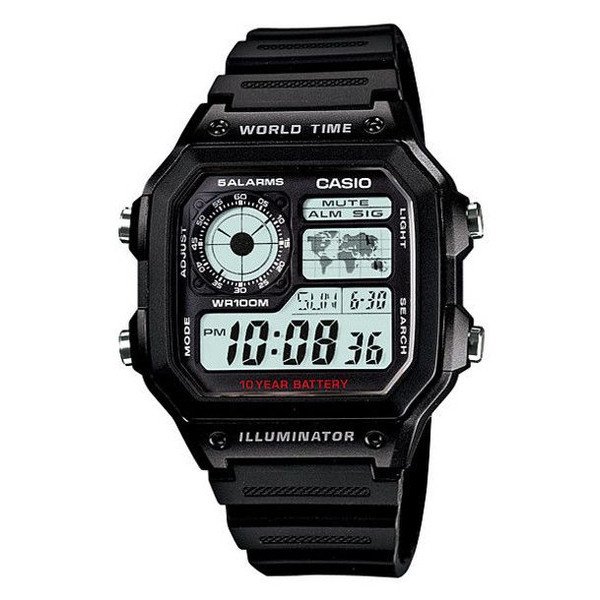 Casio Standard นาฬิกาข้อมือผู้ชาย สีดำ สายเรซิน รุ่น AE-1200WH-1AVDF