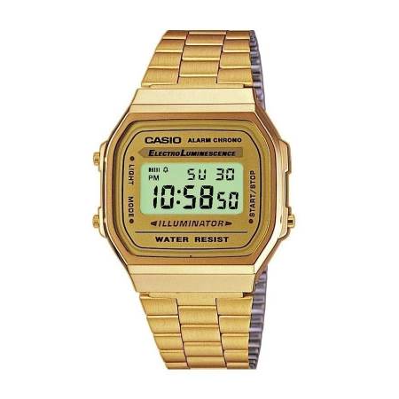 Casio Standard นาฬิกาข้อมือผู้หญิง สีทอง Stainless Strap รุ่น A168WG-9WDF Casio Standard นาฬิกาข้อมือผู้หญิง สีทอง Stainless Strap รุ่น A168WG-9WDF