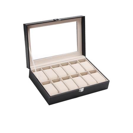 Fancybox กล่องนาฬิกาไม้บุหนัง สำหรับนาฬิกา 12 เรือน ( Black/Beige )