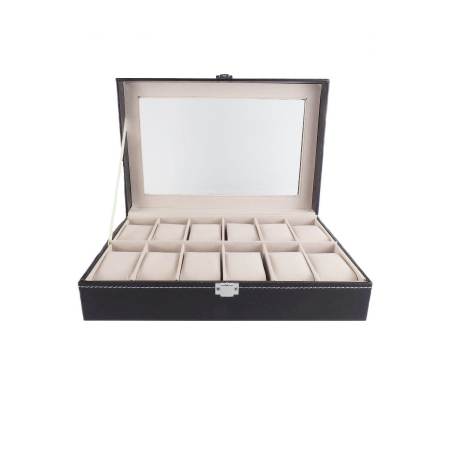 Fancybox กล่องนาฬิกาไม้บุหนัง สำหรับนาฬิกา 12 เรือน ( Black/Beige )