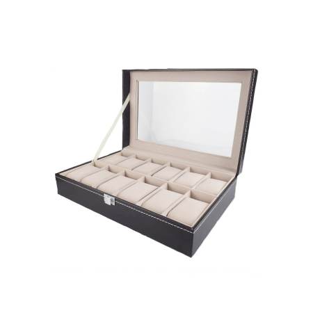 Fancybox กล่องนาฬิกาไม้บุหนัง สำหรับนาฬิกา 12 เรือน ( Black/Beige )