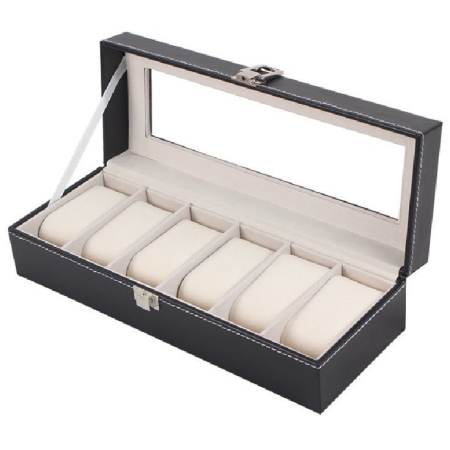 FancyBox ตู้นาฬิกาไม้บุหนัง สำหรับนาฬิกา 6 เรือน (Black)