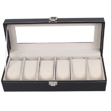 FancyBox ตู้นาฬิกาไม้บุหนัง สำหรับนาฬิกา 6 เรือน (Black)