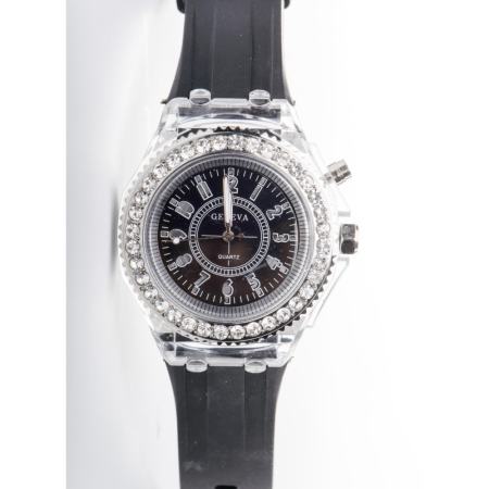 Geneva นาฬิกาข้อมือแฟชั่นไฟดิสโก้แบบ LED สายซิลิโคน[สีดำ]