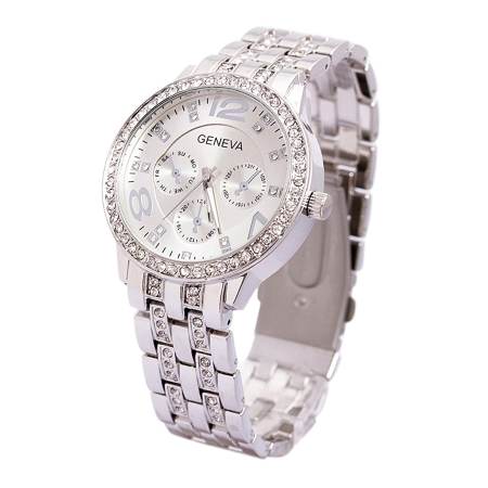 Geneva นาฬิกาข้อมือผู้หญิง WP8502（Silver) พิเศษแถมซองนาฬิกาสวยหรู