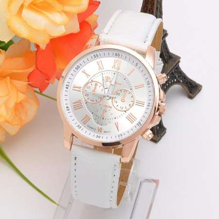 GENEVA ทั้งชายและหรุ่นคู่ Watch นาฬิกาข้อมือผู้หญิง สายหนัง รุ่นGP#001-white