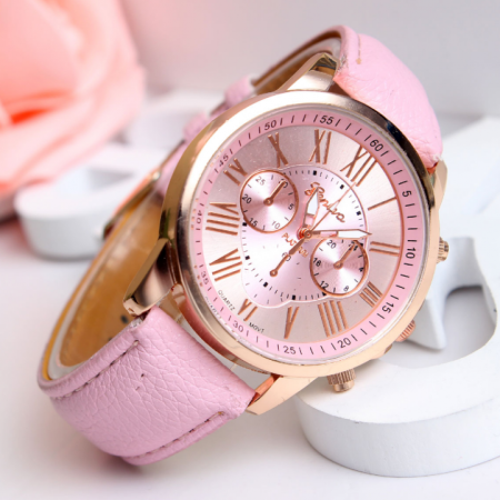 GENEVA watch นาฬิกาข้อมือแฟชั่นผู้หญิง Pink สีชมพู สายหนัง รุ่น WM0044