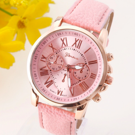 GENEVA watch นาฬิกาข้อมือแฟชั่นผู้หญิง Pink สีชมพู สายหนัง รุ่น WM0044