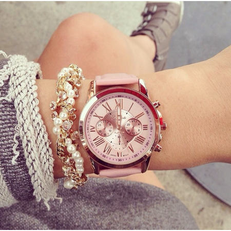 GENEVA watch นาฬิกาข้อมือแฟชั่นผู้หญิง Pink สีชมพู สายหนัง รุ่น WM0044