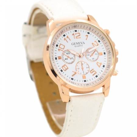 GENEVA watch นาฬิกาข้อมือแฟชั่นผู้หญิง White สีขาว สายหนัง รุ่น WM0047 GENEVA watch นาฬิกาข้อมือแฟชั่นผู้หญิง White สีขาว สายหนัง รุ่น WM0047