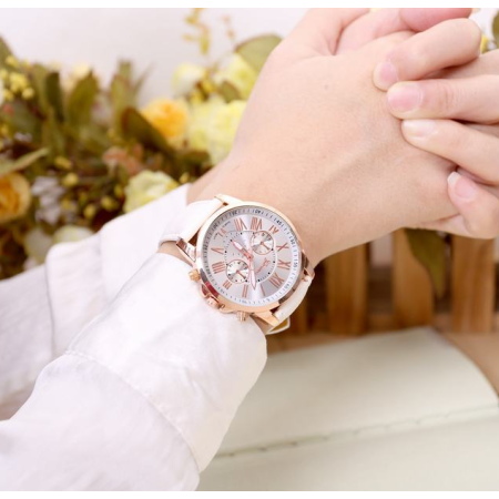 GENEVA watch นาฬิกาข้อมือแฟชั่นผู้หญิง White สีขาว สายหนัง รุ่น WM0047 GENEVA watch นาฬิกาข้อมือแฟชั่นผู้หญิง White สีขาว สายหนัง รุ่น WM0047