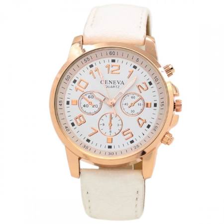 GENEVA watch นาฬิกาข้อมือแฟชั่นผู้หญิง White สีขาว สายหนัง รุ่น WM0047 GENEVA watch นาฬิกาข้อมือแฟชั่นผู้หญิง White สีขาว สายหนัง รุ่น WM0047