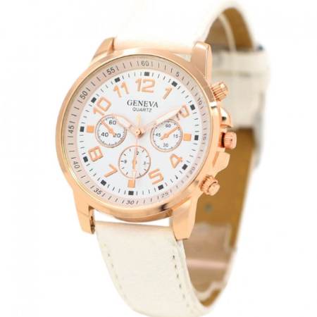 GENEVA watch นาฬิกาข้อมือแฟชั่นผู้หญิง White สีขาว สายหนัง รุ่น WM0047