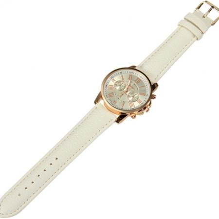 Geneva Watch นาฬิกาข้อมือแฟชั่นผู้หญิง สายหนัง สีขาว รุ่น WM0009