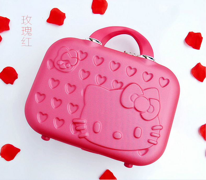 HelloKitty กระเป๋าเครื่องสำอางค์มินิขนาดเล็กกระเป๋าเดินทางขนาด 14 นิ้วกระเป๋าเดินทางแบบพกพาหญิงน่ารักแฟชั่นแต่งงานกระเป๋าถือ