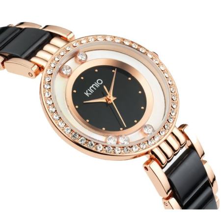 Kimio นาฬิกาข้อมือผู้หญิง ประดับคริสตัล สาย Alloy งานเก๋  รุ่น K485 ( แถมฟรี ต่างหู Crystal Heart Earring 1คู่ 199-) พร้อมกล่อง KIMIO
