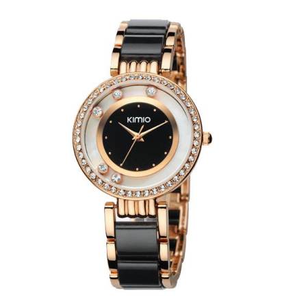 Kimio นาฬิกาข้อมือผู้หญิง ประดับคริสตัล สาย Alloy งานเก๋  รุ่น K485 ( แถมฟรี ต่างหู Crystal Heart Earring 1คู่ 199-) พร้อมกล่อง KIMIO