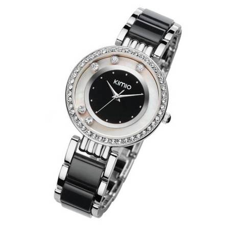 Kimio นาฬิกาข้อมือผู้หญิง ประดับคริสตัล  รุ่น K485 - สีดำ/เงิน ( Clearance ลดสุดๆ)