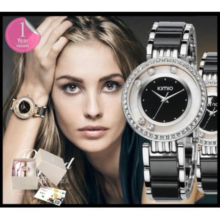 Kimio นาฬิกาข้อมือผู้หญิง ประดับคริสตัล  รุ่น K485 - สีดำ/เงิน ( Clearance ลดสุดๆ)