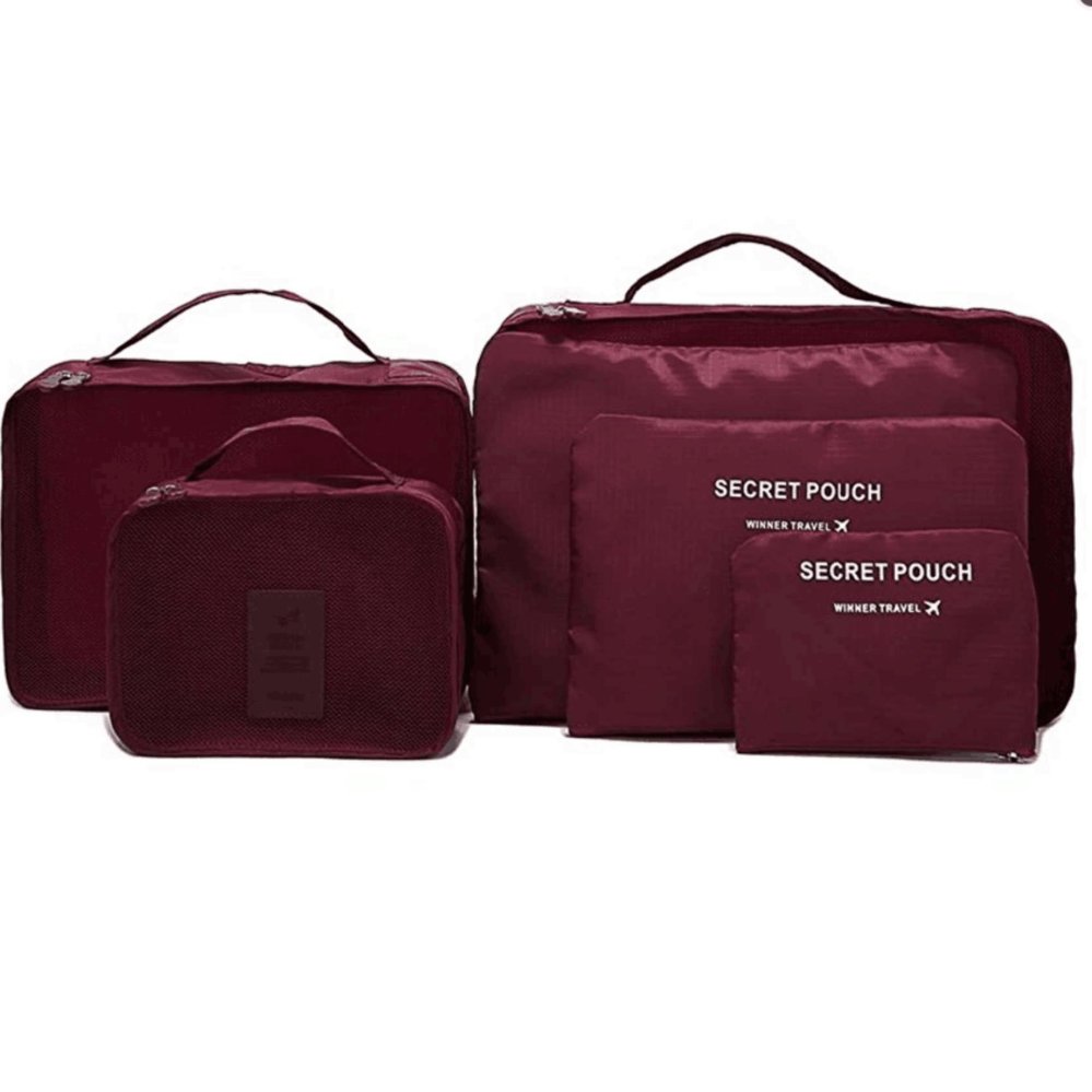 กระเป๋าจัดระเบียบเสื้อผ้าสำหรับเดินทาง 6 sets travel Organizers Packing Cubes Luggage Organizers Compression Pouches - Wine Red (เซ็ท 6 ชิ้น) 