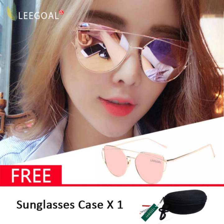 leegoal แฟชั่นผู้หญิงแว่นกันแดดครีมกันแดดป้องกันรังสี UV ฟิล์มแว่นตากันแดดสี, สีทองและสีชมพู