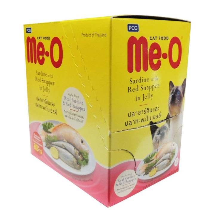 Me-o Cat Pouch อาหารเปียก รสปลาซาร์ดีนและกะพงในเยลลี่ เบอร์ 4 80g ( 12 units )