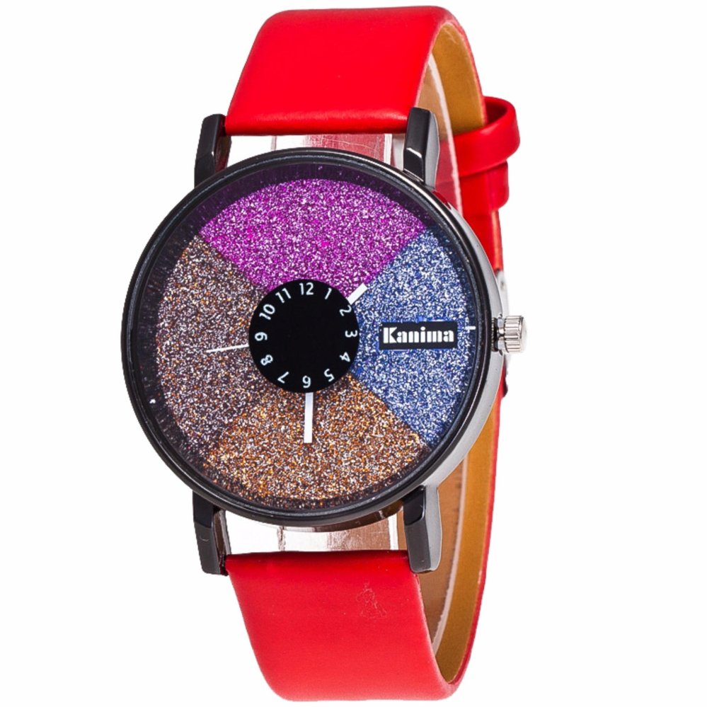 MEGA Bling PU Leather Analog Quartz Lady Watch หรูหราแฟชั่นนาฬิกาข้อมือผู้หญิง รุ่น MG0031 (Red)