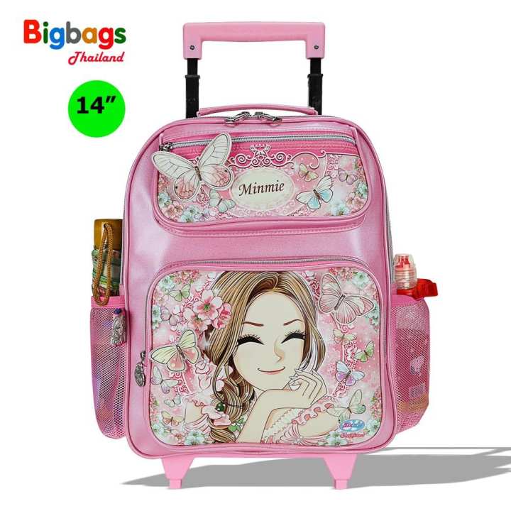 Minmie กระเป๋าเป้ล้อลากสำหรับเด็ก เป้สะพายหลัง กระเป๋านักเรียน 14 นิ้ว Butterfly รุ่น MM491B (Pink)