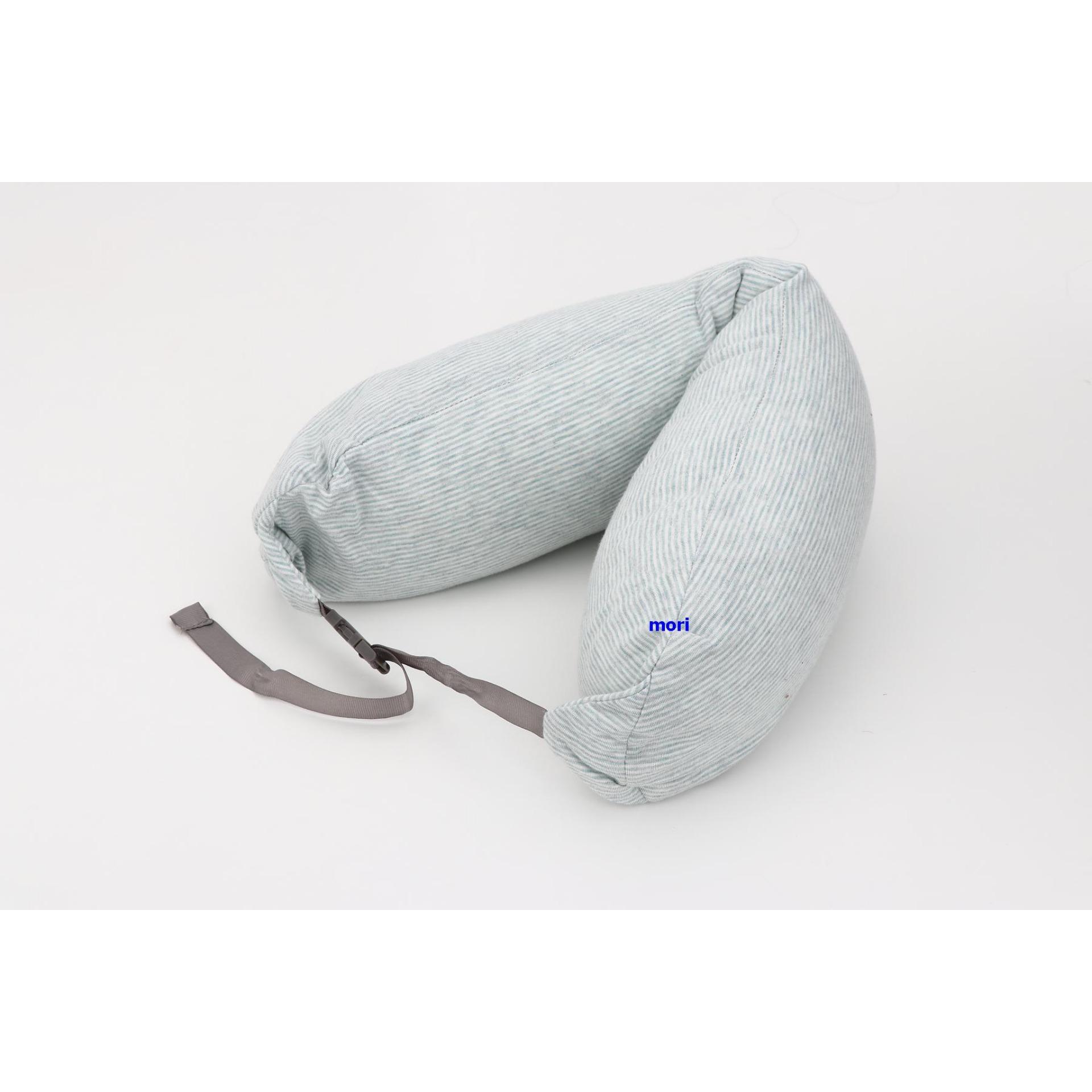 Mori Neck cushion microbead หมอนรองคอ หมอนอเนกประสงค์ Travel Pillow Neck cushion Multipurpose pillow รุ่น Neck cushion microbead (Green Grey / ลายทางสีเขียวเทา)