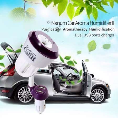 เครื่องเพิ่มความชื้น กลิ่นหอม ในรถยนต์ Nanum CAR II 2USB Combined Purifiers  Humidifiers 12V Car Charger Nebulizer Humidifier Mute Home Air Sterilization-violet