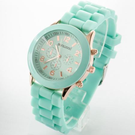 นาฬิกาข้อมือผู้หญิงหน้าปัดโครโนกราฟสายซิลิโคน [สีเขียวมิ้นท์]
