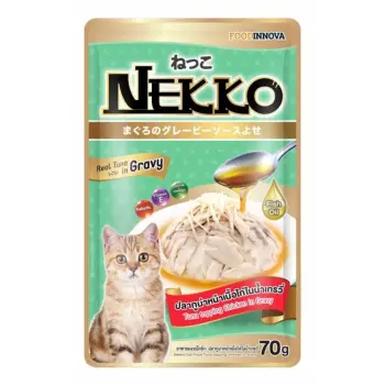 ข้อมูล Nekko อาหารแมวเน็กโกะ ปลาทูน่าหน้าเนื้อไก่ในน้ำเกรวี่ 70 g. x 48 ซอง พันทิป