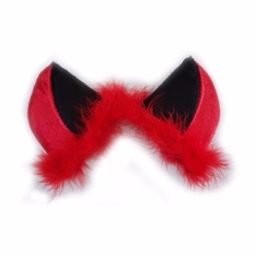 หูฟรุ้งฟริ้ง หูแมว สีดำ-แดง 1 คู่ สำหรับติดหมวกกันน๊อค