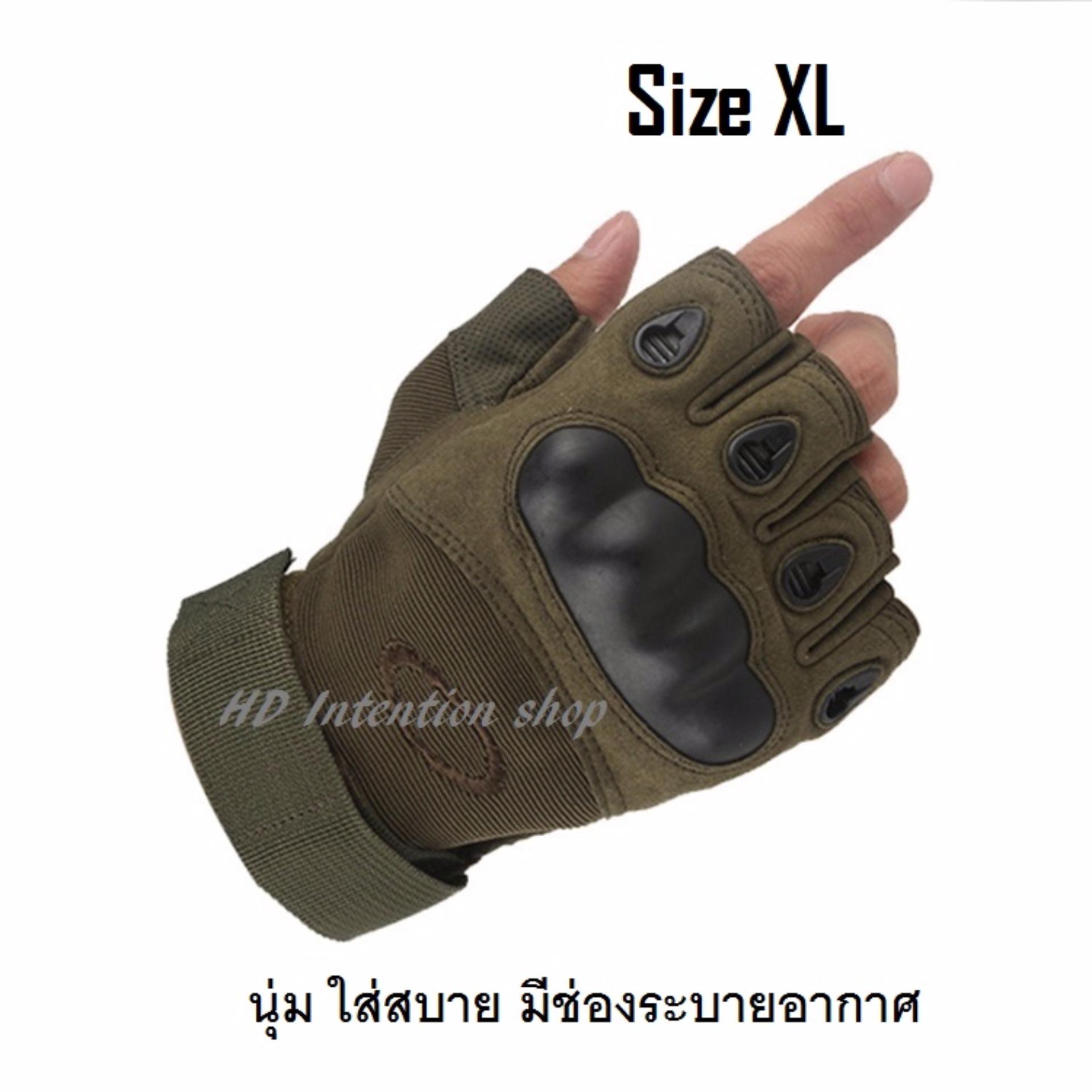 Oakley ถุงมือมอเตอร์ไซค์ ถุงมือครึ่งนิ้ว แนวเรโทร ถุงมือทหาร ถุงมือยิงปืน กันกระแทก ระบายอากาศ สีเขียวทหาร Size XL