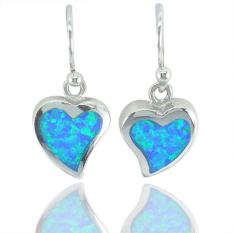 Parichat Jewelry ต่างหูเงินแท้ 92.5% ประดับโอปอลญี่ปุ่นสีฟ้า ดีไซน์เป็นหัวใจสวยงาม หนัก 3.30 กรัม