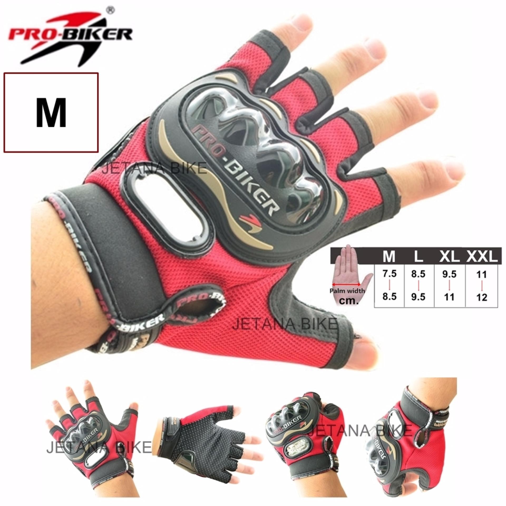 PRO-BIKER รุ่น MCS-04 ถุงมือมอเตอร์ไซค์ ถุงมือ ถุงมือครึ่งนิ้ว กันกระแทก กันลื่น  สีแดง