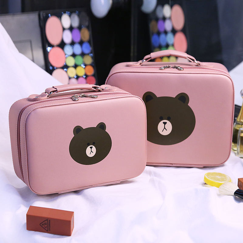 สาธารณรัฐเกาหลี Bear กระเป๋าเครื่องสำอางแบบพกพาสะดวกความจุขนาดใหญ่กล่องใส่ของถุงเรียบง่ายไซส์เล็กน่ารักหญิงสาวผู้เพ้อฝันกระเป๋าเครื่องสำอางค์มือถือ