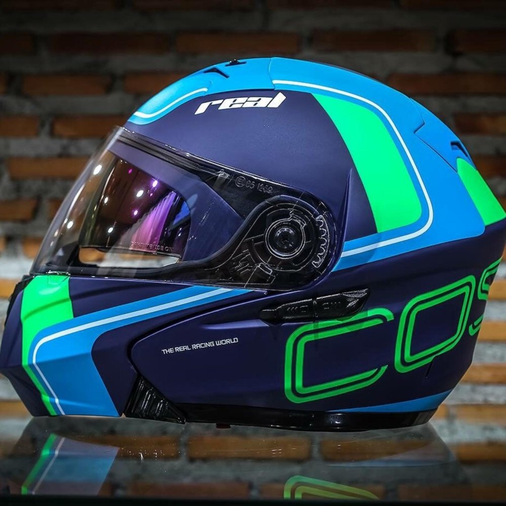 ⭐⭐⭐⭐⭐REAL helmet หมวกกันน็อค Real COSMO R สี ฟ้า BLUE (Big Bike and motorcycle Helmet)