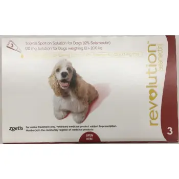 ข้อมูล Revolution for Dogs เรฟโวลูชั่น สำหรับสุนัข น้ำหนัก 10.1-20 กก. (สีแดง)  1 กล่อง บรรจุ 3 หลอด รีวิว