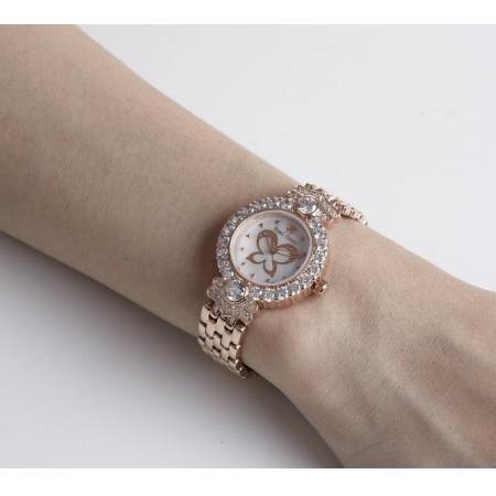 Royal Crown นาฬิกาประดับเพชรสุภาพสตรี สายสแตนเลส  รุ่น 3844-SSL-Pink Gold (แถมแหวนเพชร CZ)