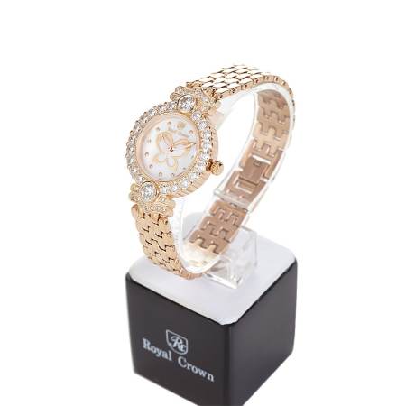 Royal Crown นาฬิกาประดับเพชรสุภาพสตรี สายสแตนเลส  รุ่น 3844-SSL-Pink Gold (แถมแหวนเพชร CZ)