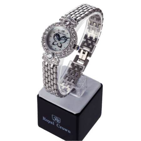Royal Crown นาฬิกาประดับเพชรสสุภาพสตรี สายสแตนเลส รุ่น 3844-SSL- Silver (แถมแหวนเพชร CZ)