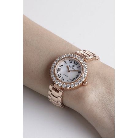 Royal Crown นาฬิกาผู้หญิง สายสแตนเลส ประดับเพชร รุ่น 6305-SSL - สีพิงค์โกลด์ (แถมฟรี แหวนเพชร CZ)