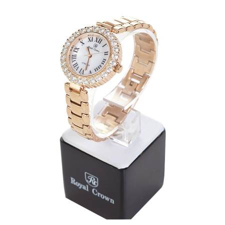 Royal Crown นาฬิกาผู้หญิง สายสแตนเลส ประดับเพชร รุ่น 6305-SSL - สีพิงค์โกลด์ (แถมฟรี แหวนเพชร CZ)