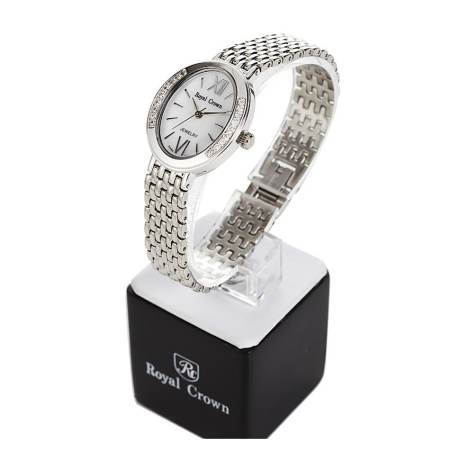 Royal Crown นาฬิกาข้อมือผู้หญิง สายสแตนเลส ประดับเพชร รุ่น 6309 – Silver แถมฟรีแหวนเพชร CZ 1 วง