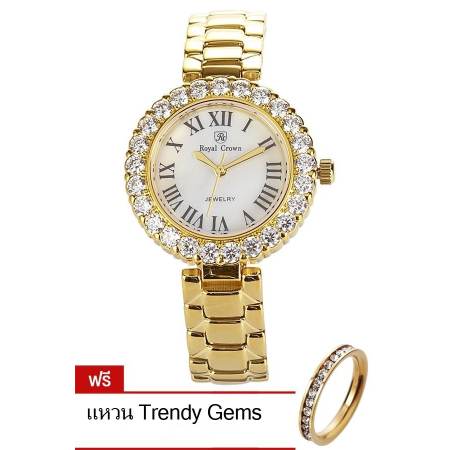 Royal Crown นาฬิกาประดับเพชร รุ่น 6305-SSL - สีทอง (แถมฟรี แหวนเพชร CZ)