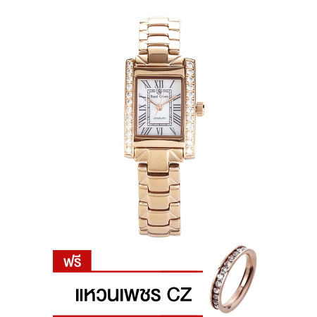 Royal Crown นาฬิกาประดับเพชรสไตล์อิตาลี รุ่น 6306-SSL-Pink Gold แถมแหวนเพชร CZ